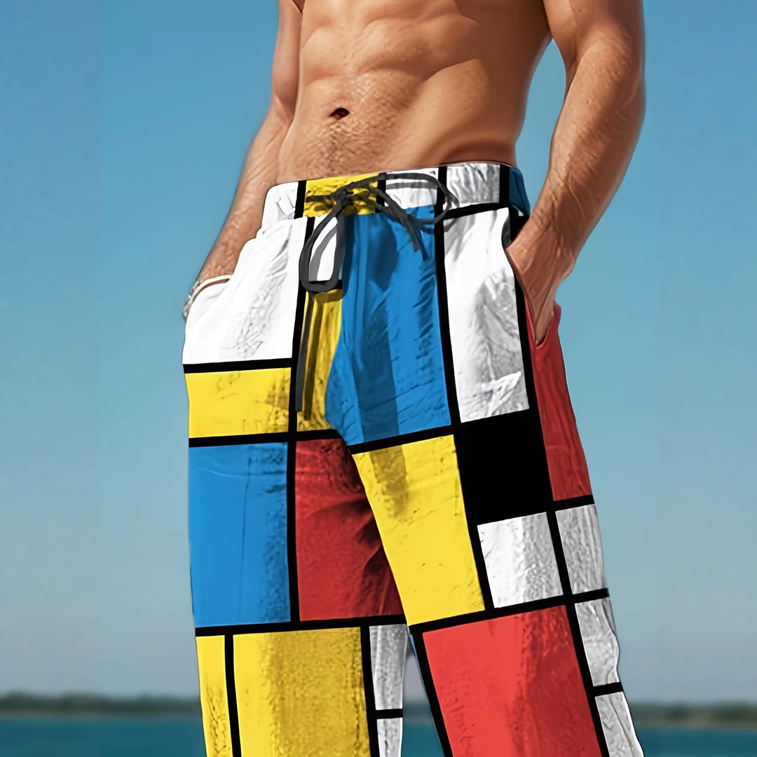 Herren Bunte Strandhose mit grafischem Mustermix Nord Taschen