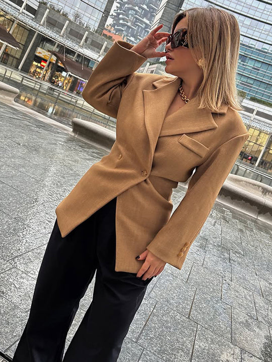 Damen Taillierter Wollmix-Blazer mit betonter Taille und markanter Schulterpartie Nord Taschen