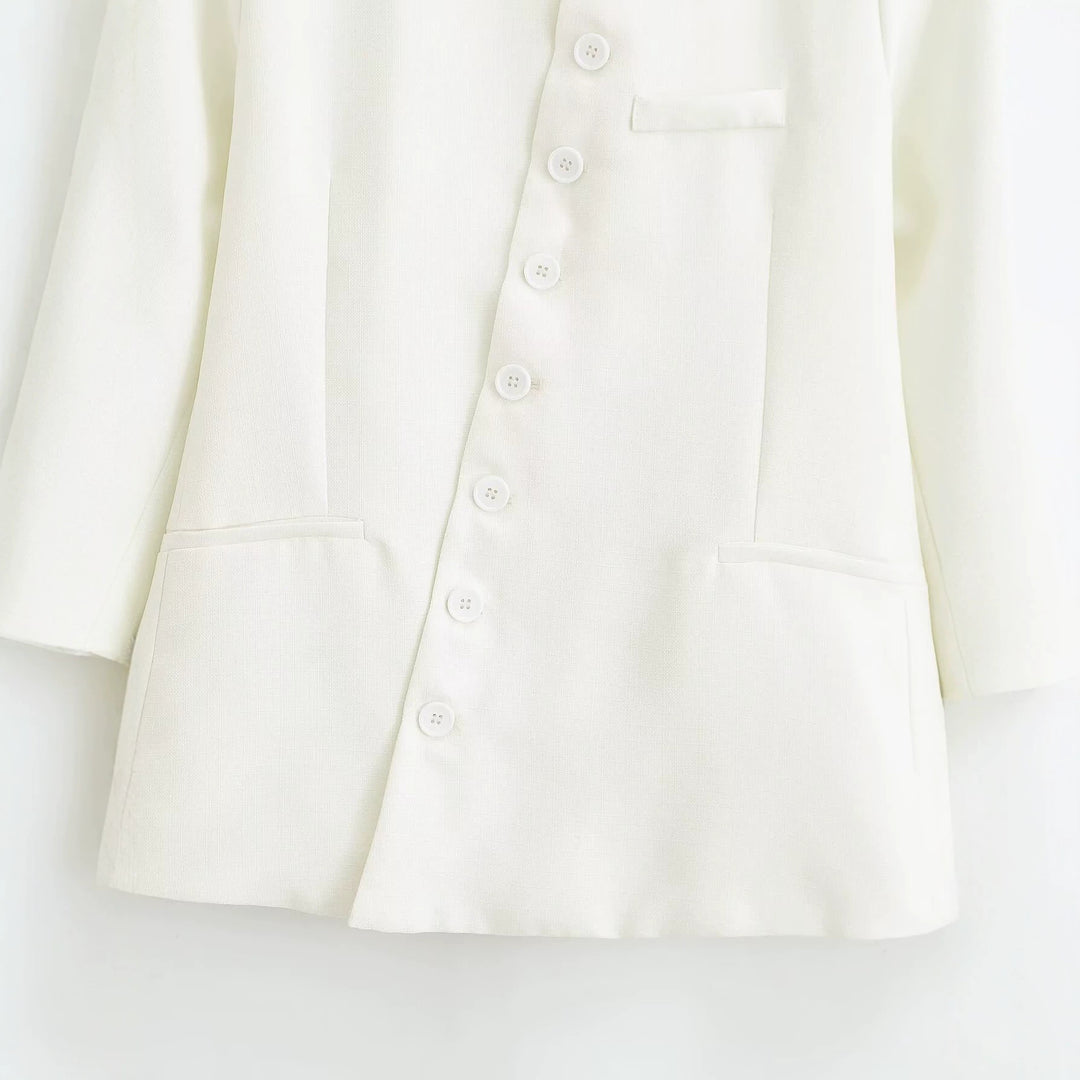 Damen Taillierte Blazer‑Jacke mit Stehkragen, asymmetrischer Knopfleiste und Eingrifftaschen Nord Taschen