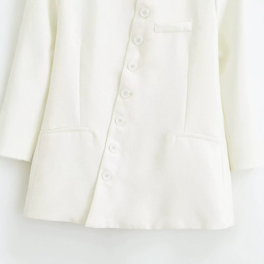 Damen Taillierte Blazer‑Jacke mit Stehkragen, asymmetrischer Knopfleiste und Eingrifftaschen Nord Taschen