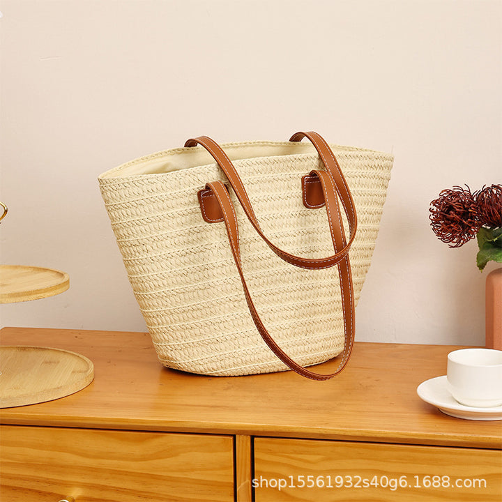 Damen Strandtasche mit geflochtenem Design und robusten Ledergriffen Nord Taschen