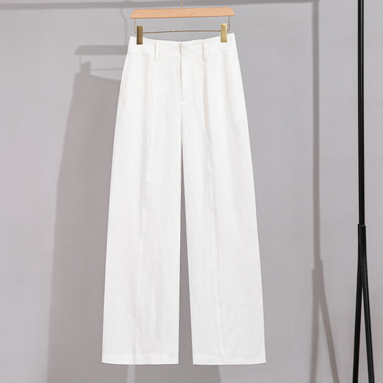 Damen Hochtaillierte Leinenhose mit weitem Bein, Bügelfalte und Gürtelschlaufen Nord Taschen