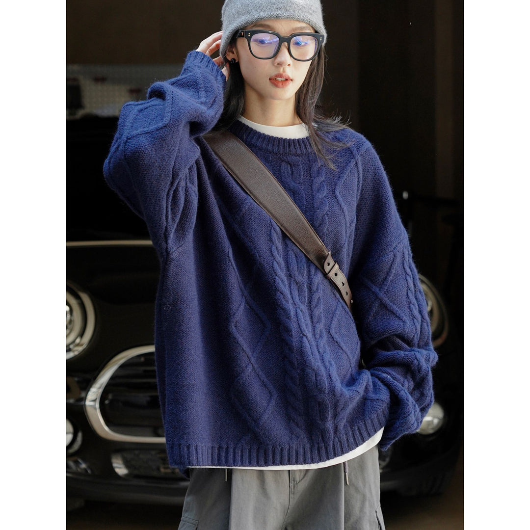 Damen Oversized Grobstrickpullover mit markantem Zopfmuster und Rippbündchen Nord Taschen