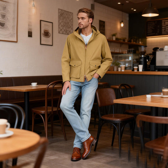 Herren Leichte Kapuzenjacke im urbanen Minimalstil mit Zwei-Wege-Reißverschluss und Pattentaschen Nord Taschen