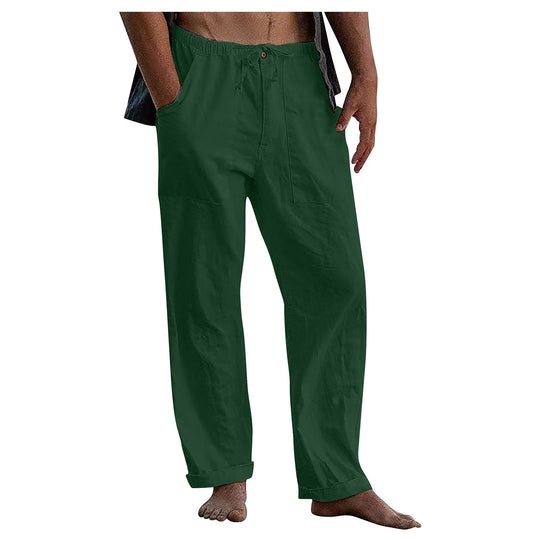 Herren lockere Leinenhose mit Gummibund und aufgesetzten Seitentaschen Nord Taschen