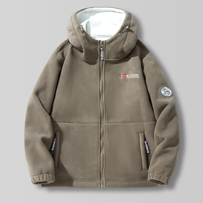 Herren Fleece-Kapuzenjacke mit Teddyfutter, hohem Kragen & durchgehendem Reißverschluss Nord Taschen