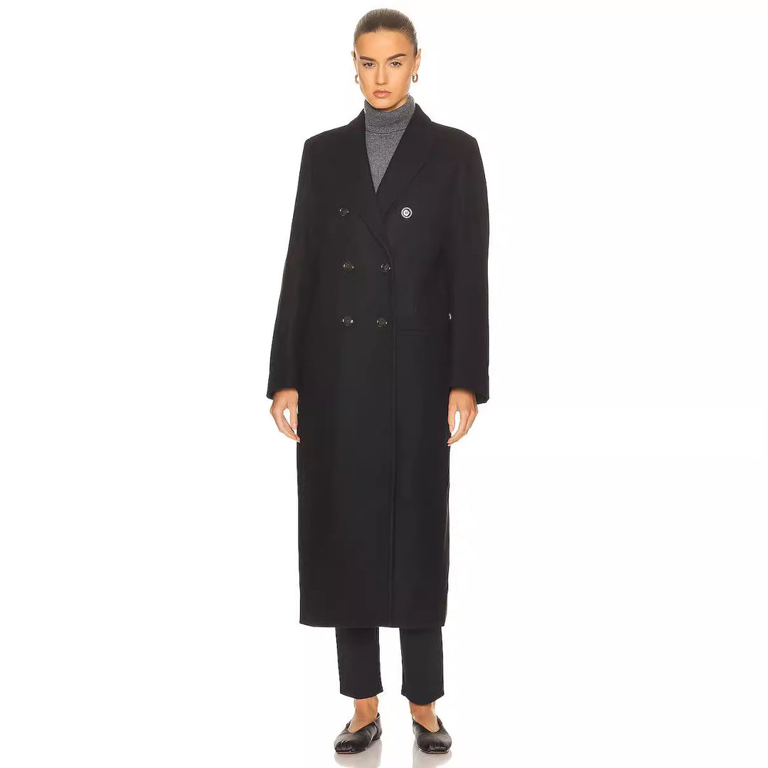 Damen Maxilanger Zweireihiger Wollmix-Longcoat mit maßgeschneidertem Finish Nord Taschen