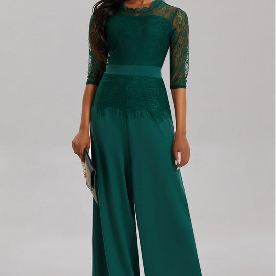 Eleganter Damen Jumpsuit mit Spitzenärmeln und Weitem Bein | Avellé