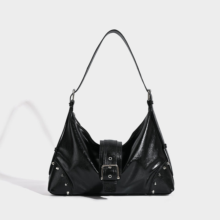 Damen Hobo-Tasche mit glänzendem Material und dekorativen Nieten Nord Taschen