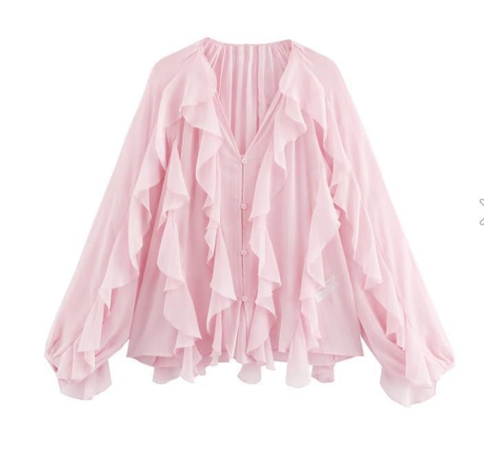 Damen Rüschenbluse mit weitem Schnitt und ballonartigen Ärmeln