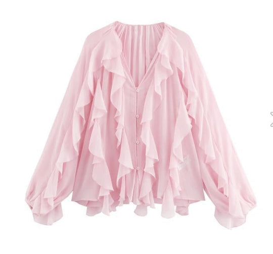 Damen Rüschenbluse mit weitem Schnitt und ballonartigen Ärmeln