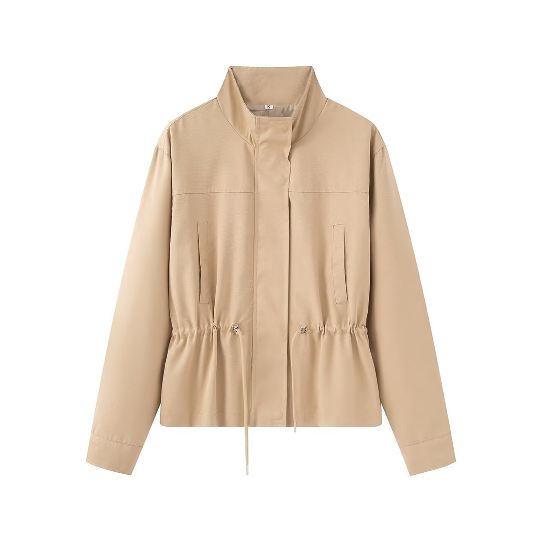 Damen Leichte Wind- und Regenjacke mit Tunnelzug-Taille und Stehkragen Nord Taschen