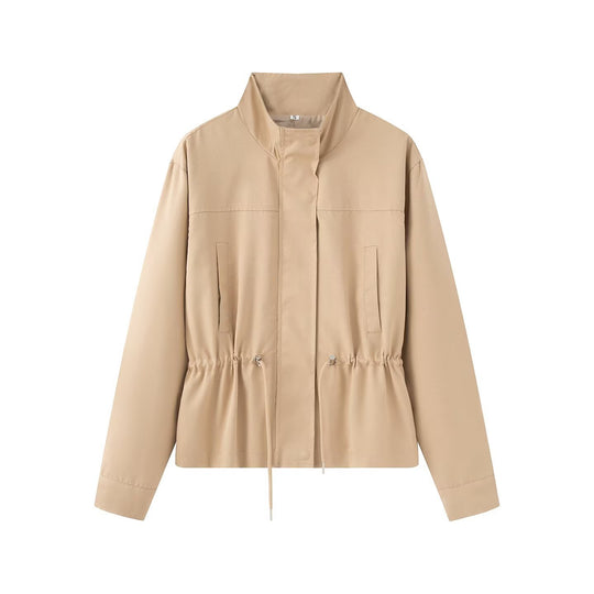 Damen Leichte Wind- und Regenjacke mit Tunnelzug-Taille und Stehkragen Nord Taschen