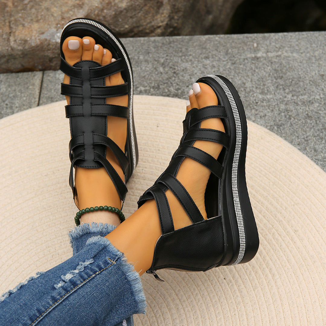 Damen Wedge-Sandaletten mit atmungsaktivem Obermaterial und eleganten Riemendetails