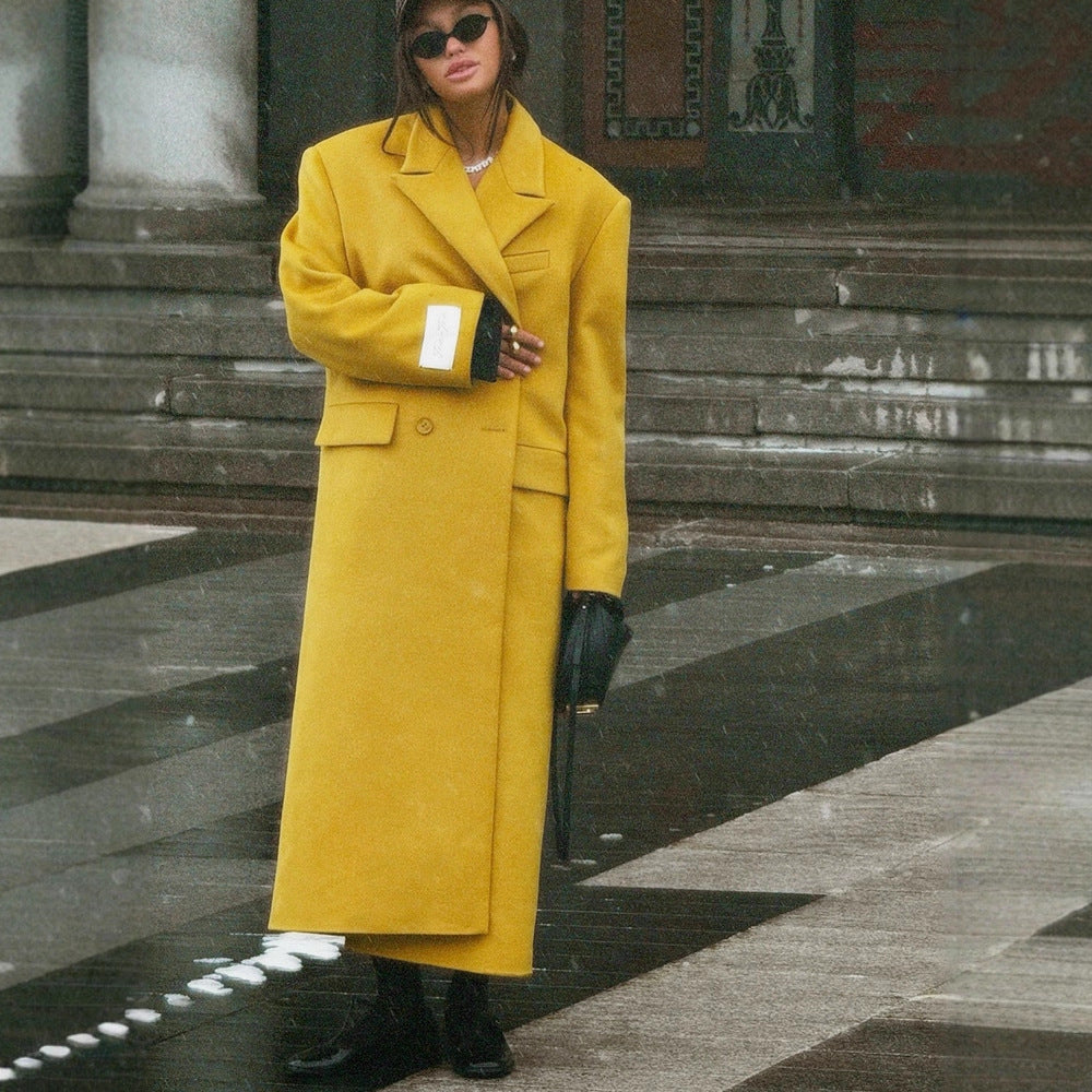 Damen Oversized Wollmantel mit Reverskragen und Pattentaschen Nord Taschen
