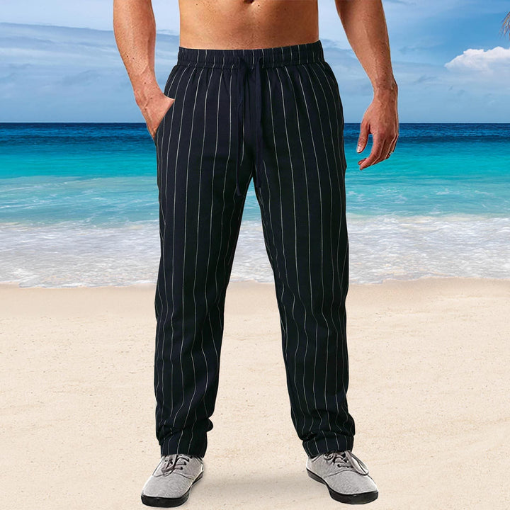 Herren lässige Streifen-Hosen aus Baumwollmix mit elastischem Bund und praktischen Eingrifftaschen