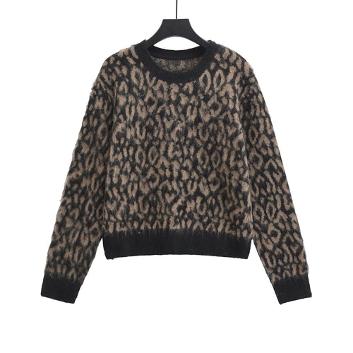 Damen Grobstrick-Pullover mit Leo-Jacquard, weichem Flor und Rundhals Nord Taschen