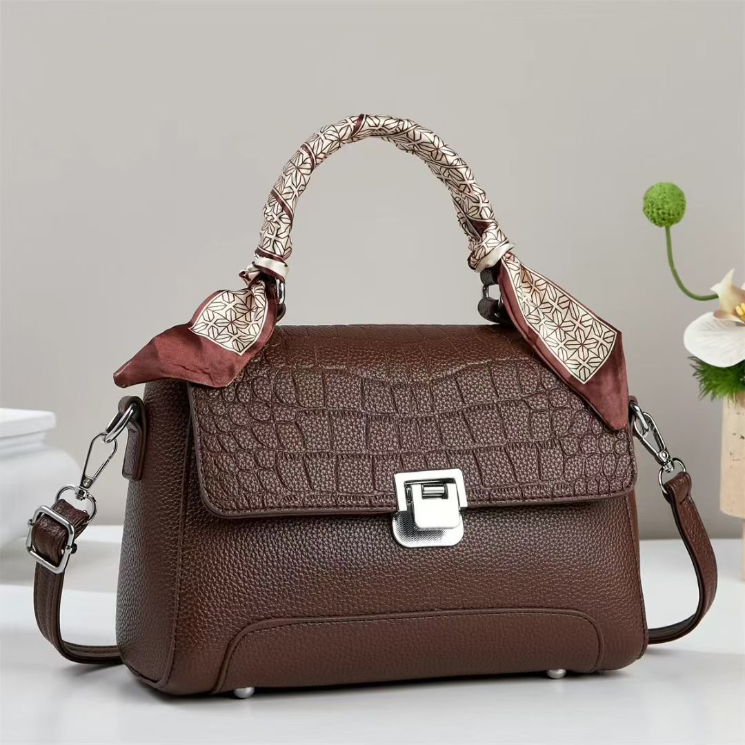 Damen elegante Handtasche mit abnehmbarem Tragegurt und dekorativem Schal Nord Taschen