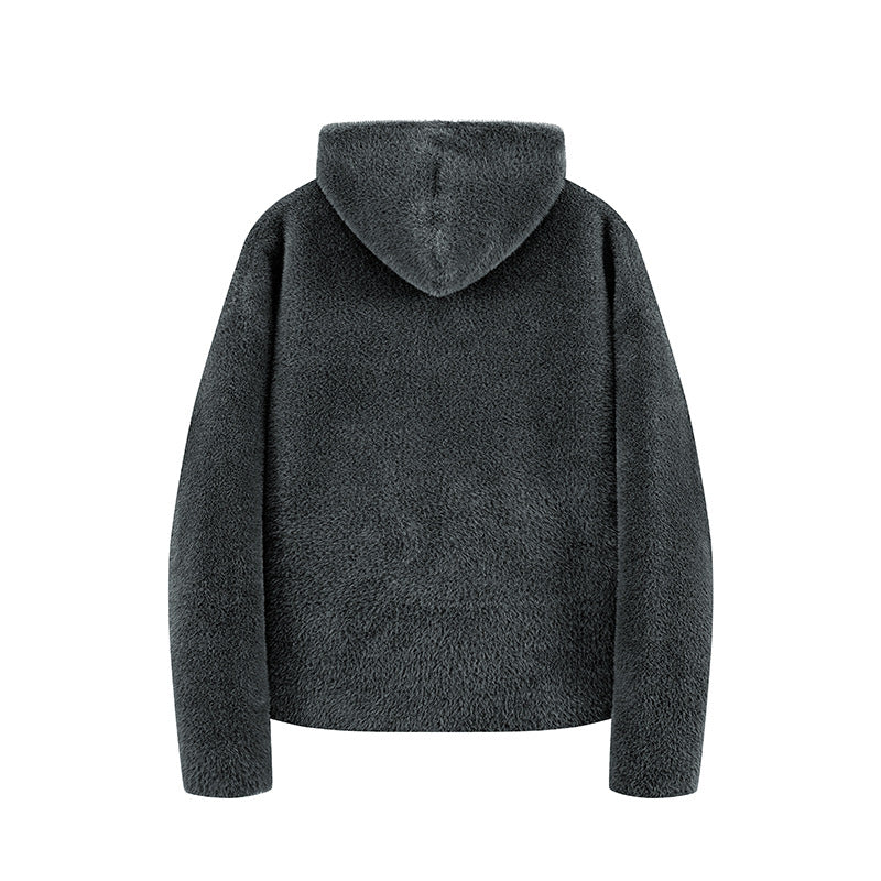 Damen Kurz geschnittene Teddy-Fleece-Kapuzenjacke mit Metall-Reißverschluss Nord Taschen