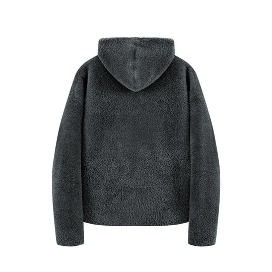 Damen Kurz geschnittene Teddy-Fleece-Kapuzenjacke mit Metall-Reißverschluss Nord Taschen