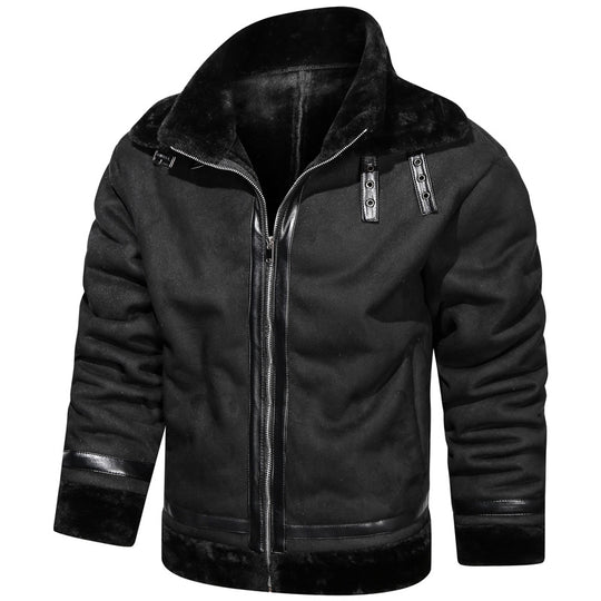 Herren Fliegerjacke mit Lammfellfutter und Kunstlederapplikationen Nord Taschen