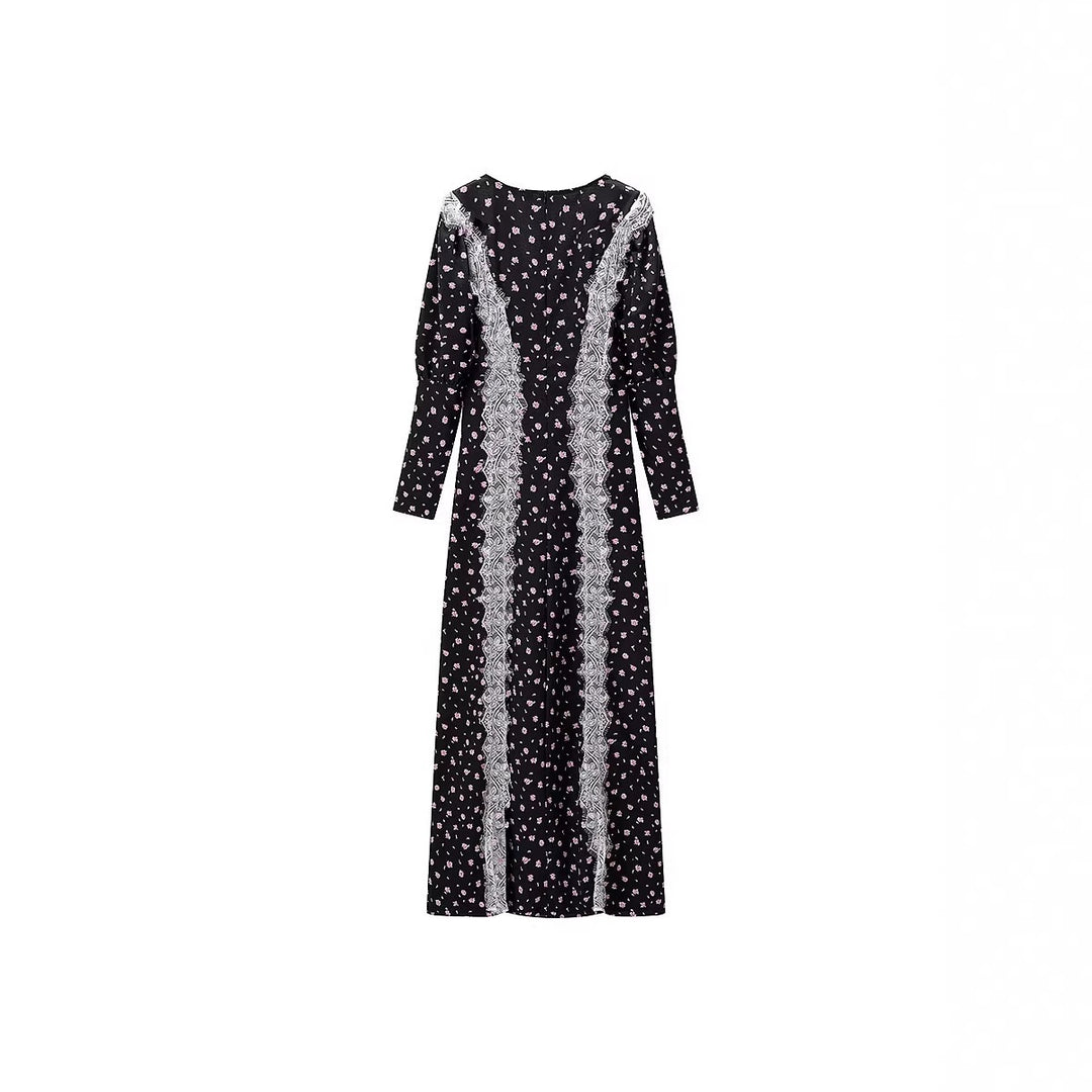 Damen Maxikleid mit Spitzenbesatz und floralem Alloverprint Nord Taschen