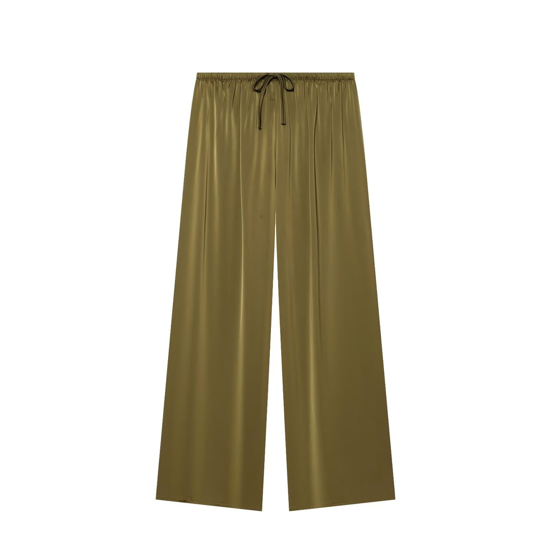 Damen Weite Satin-Hose mit elastischem Tunnelzugbund und weitem Bein Nord Taschen