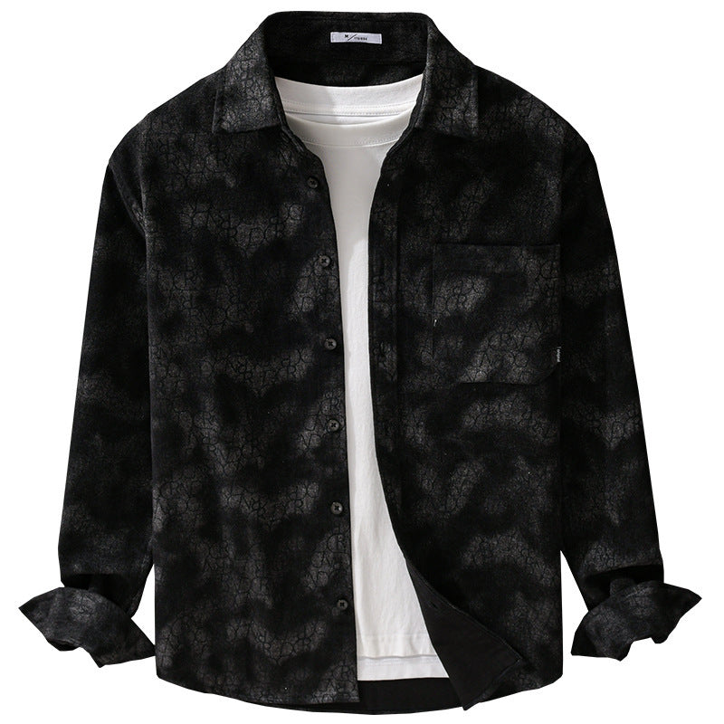 Herren Samtiges Hemdjacken-Overshirt mit tonalem Muster und Brusttasche Nord Taschen