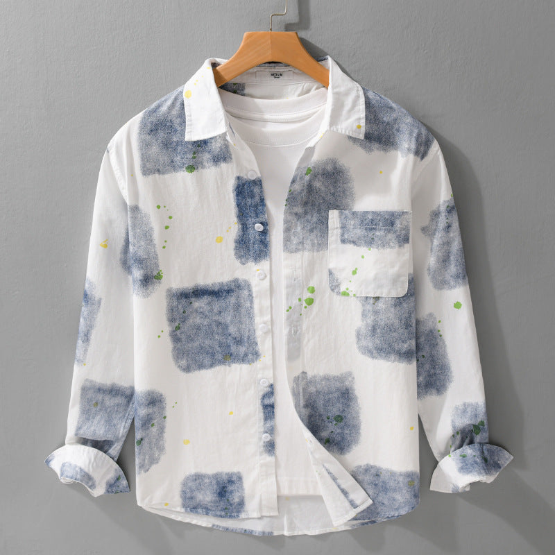 Herren Leichtes Baumwollhemd Relaxed‑Fit mit künstlerischem Sprenkel‑ und Aquarellpatch-Print Nord Taschen
