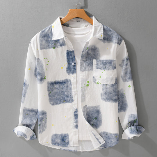 Herren Leichtes Baumwollhemd Relaxed‑Fit mit künstlerischem Sprenkel‑ und Aquarellpatch-Print Nord Taschen