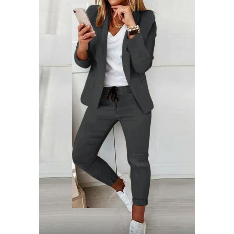Damen Zweiteiliges Stretch-Jersey-Blazer-Set mit Kordelzug-Jogginghose Nord Taschen
