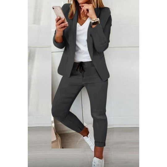 Damen Zweiteiliges Stretch-Jersey-Blazer-Set mit Kordelzug-Jogginghose Nord Taschen