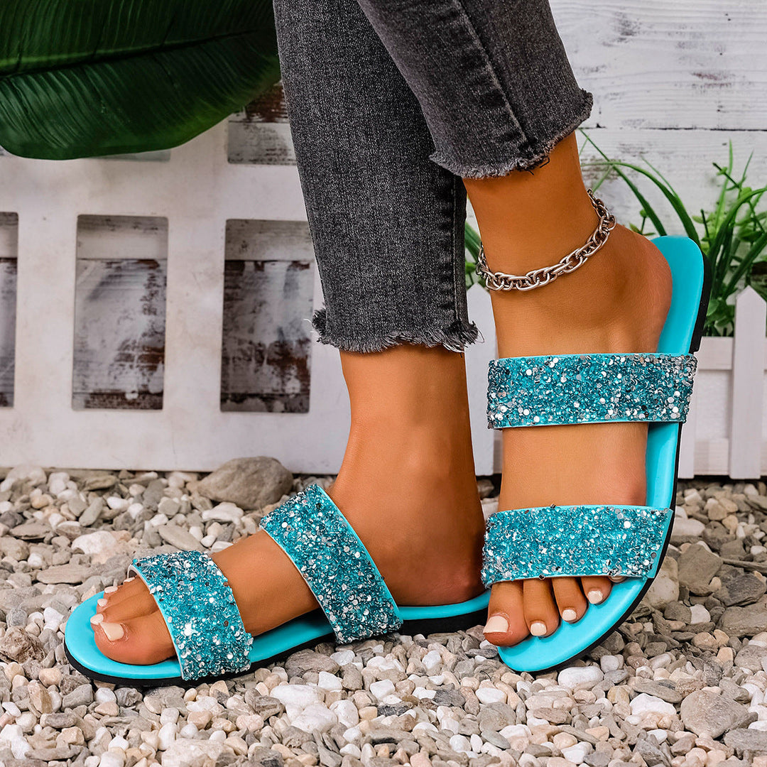 Damen Glitzernde Schlamper-Sandalen mit breiten Riemen Nord Taschen