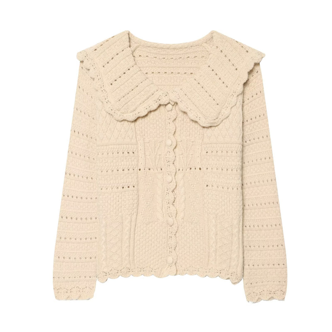 Damen Strickcardigan mit großem scallop-Kragen, Strukturmuster und Zierknopfleiste Nord Taschen