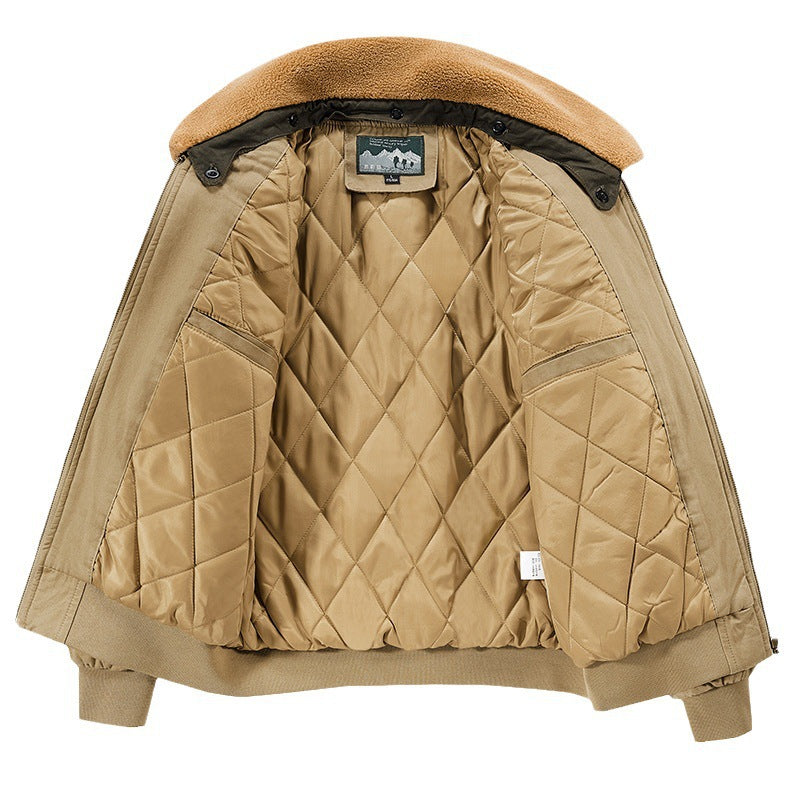 Herren Retro-Pilotenblouson im Field‑Stil mit Kunstfellkragen, diamantgesteppter Innenlage und Multifunktionstaschen Nord Taschen