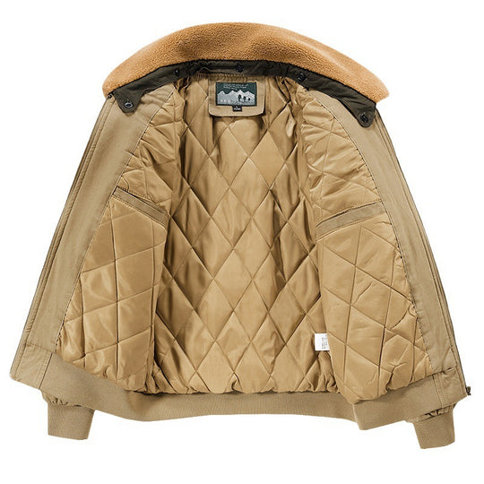 Herren Retro-Pilotenblouson im Field‑Stil mit Kunstfellkragen, diamantgesteppter Innenlage und Multifunktionstaschen Nord Taschen