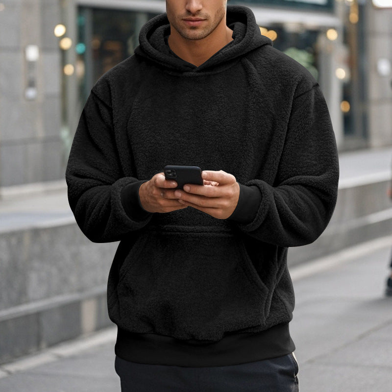 Herren Sherpa-Kapuzenpullover im Teddy-Fleece mit Kängurutasche und Rippbündchen Nord Taschen