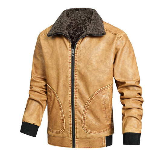 Herren Retro-Fliegerblouson aus Kunstleder mit hochschließendem Teddyinnenkragen und Rundtaschen Nord Taschen
