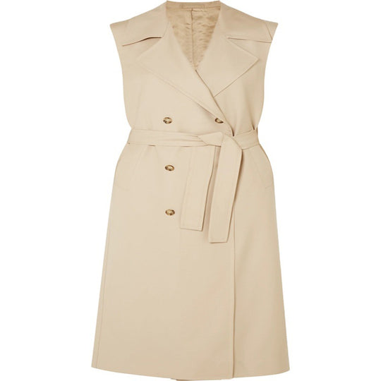 Damen ärmelloser Wickel-Trenchcoat aus Baumwollmix mit doppelreihiger Knopfleiste und Taillengürtel Nord Taschen