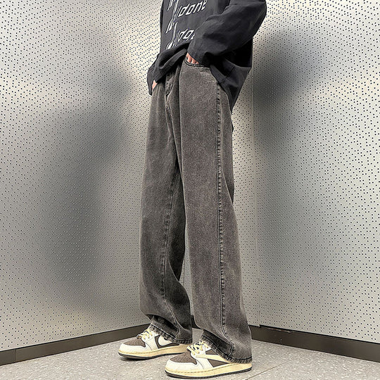 Herren Weite Vintage-Denim-Hose im Baggy‑Straßenstyle mit vorderer Bügelfalte Nord Taschen