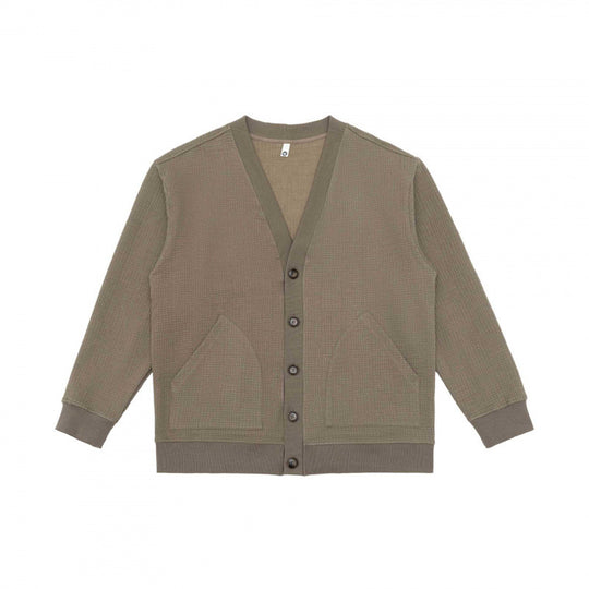 Unisex Oversize Waffelstrick-Cardigan mit V-Ausschnitt, Knopfleiste und aufgesetzten Taschen Nord Taschen