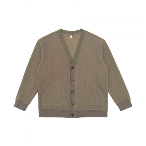 Unisex Oversize Waffelstrick-Cardigan mit V-Ausschnitt, Knopfleiste und aufgesetzten Taschen Nord Taschen