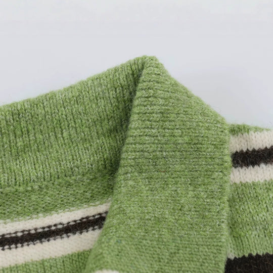Damen Oversize-Pullover mit Polokragen und Bretonstreifen Nord Taschen