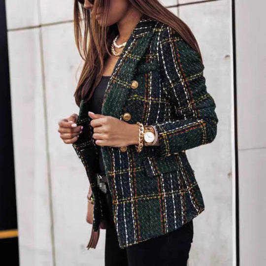 Damen Tweed-Blazer im Glencheck mit doppelreihiger Knopfleiste Nord Taschen