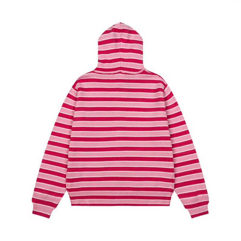 Damen Gestreifte Kapuzen-Strickjacke mit durchgehendem Reißverschluss und Eingrifftaschen Nord Taschen