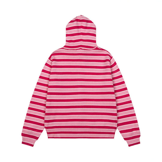 Damen Gestreifte Kapuzen-Strickjacke mit durchgehendem Reißverschluss und Eingrifftaschen Nord Taschen