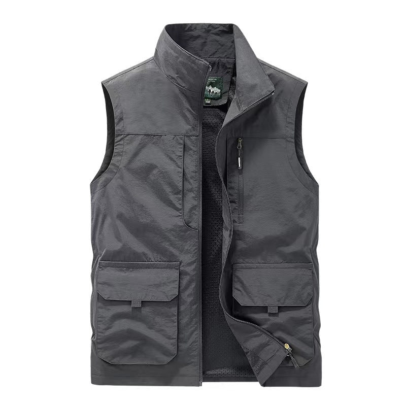 Herren multifunktionale Utility-Weste mit Mesh-Futter, Stehkragen und Mehrfachtaschen Nord Taschen