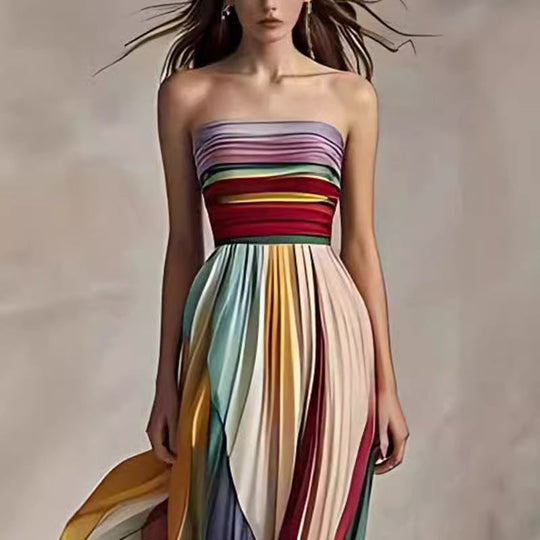 Damen Maxikleid mit Schwingenden Falten und Elegantem Bandeau-Ausschnitt - Vittorelli