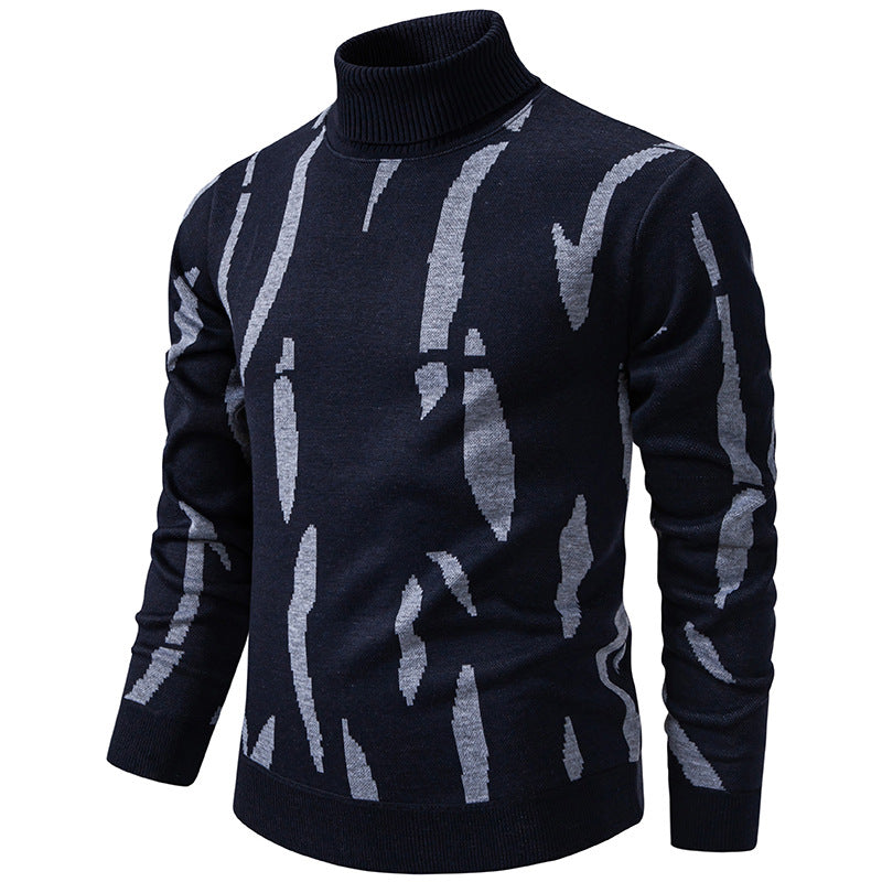 Herren Strukturierter Rollkragenpullover mit abstraktem Jacquardmuster und gerippten Abschlüssen Nord Taschen