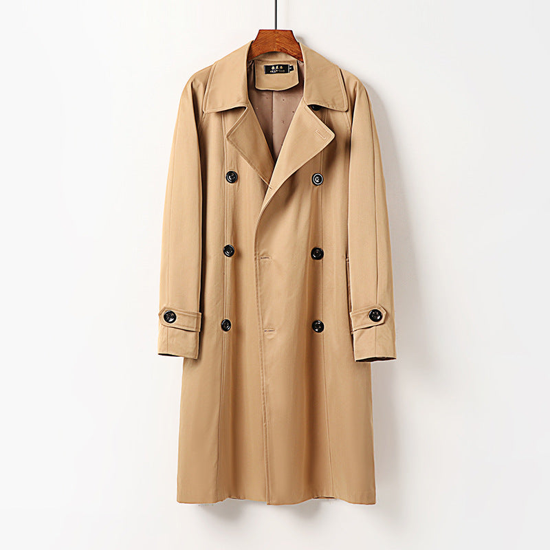 Herren Wasserabweisender Doppelreihiger Trenchcoat mit breitem Revers und knieumspielender Länge Nord Taschen